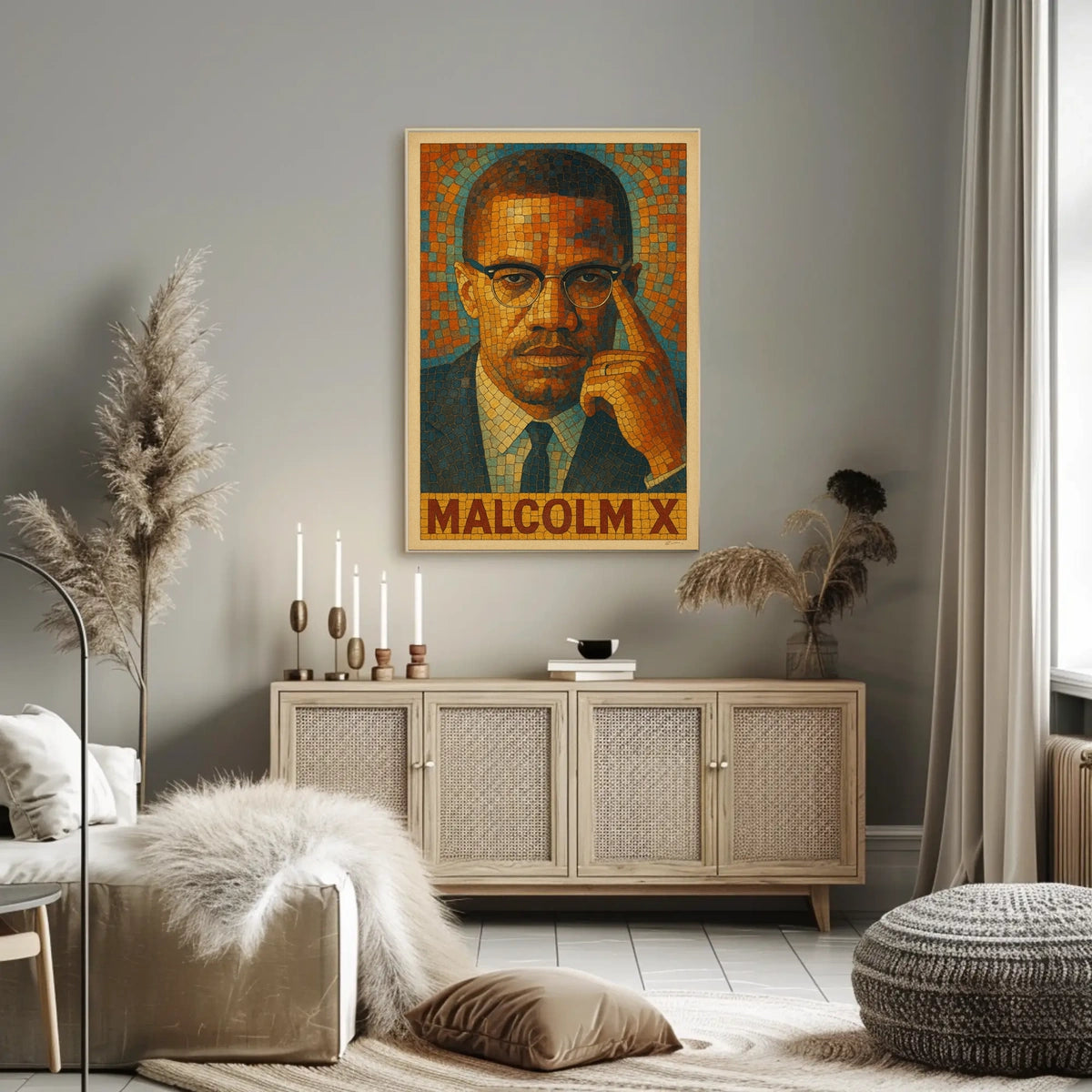 Malcolm X Mosaic Portrait Poster