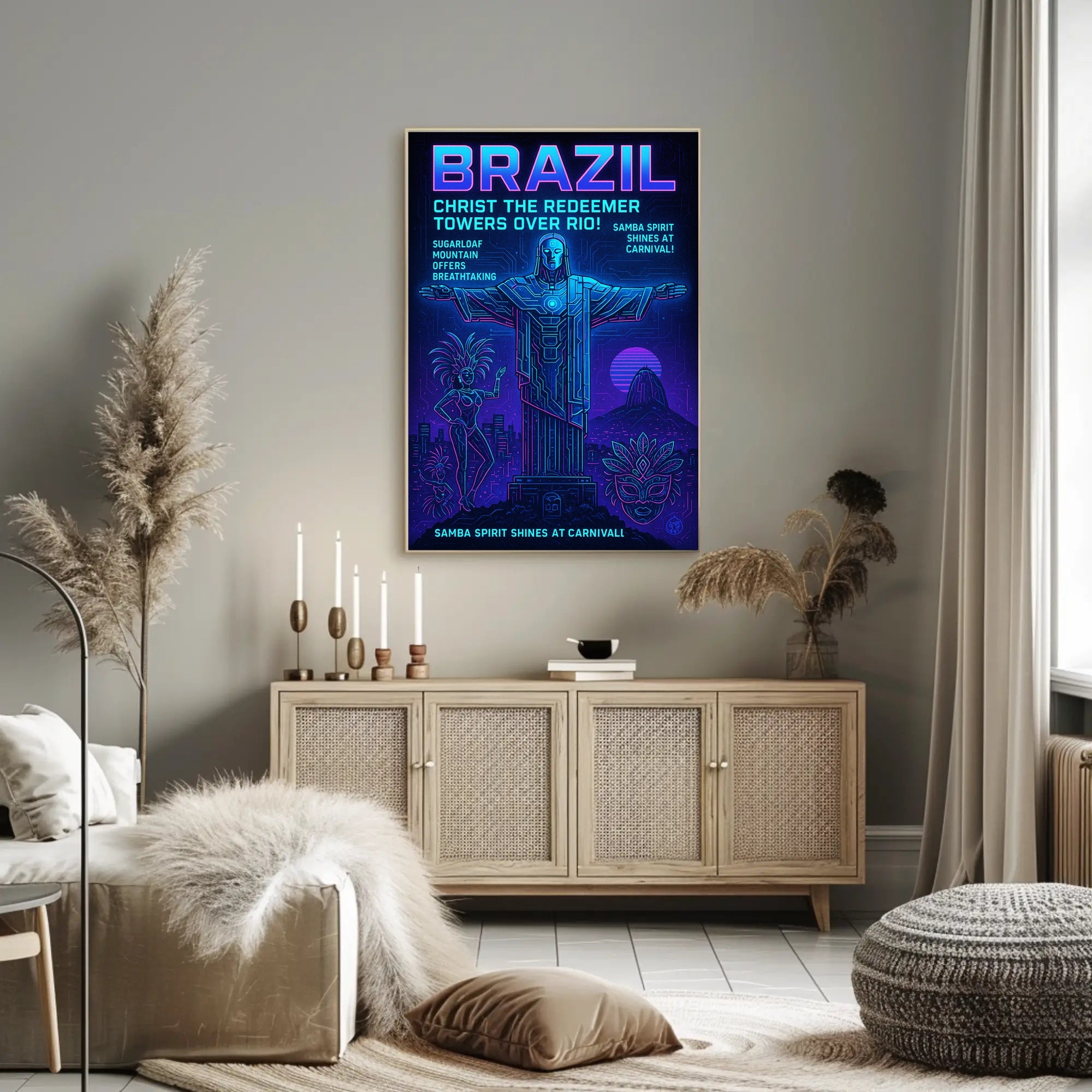 Brazil - Christ the Redeemer and Carnival Celebration Poster PosterGoat