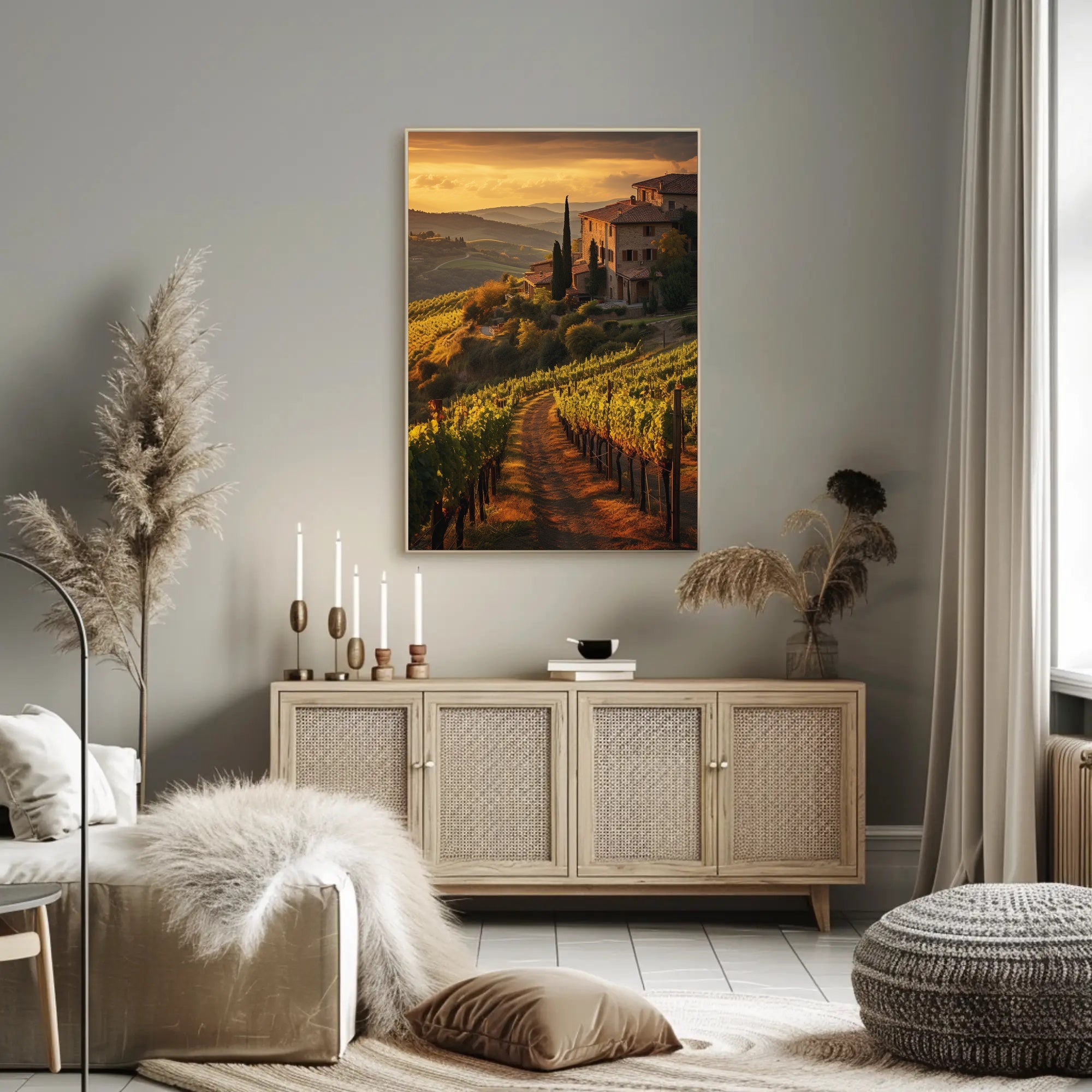 Tuscany Vineyards Sunset Travel Poster