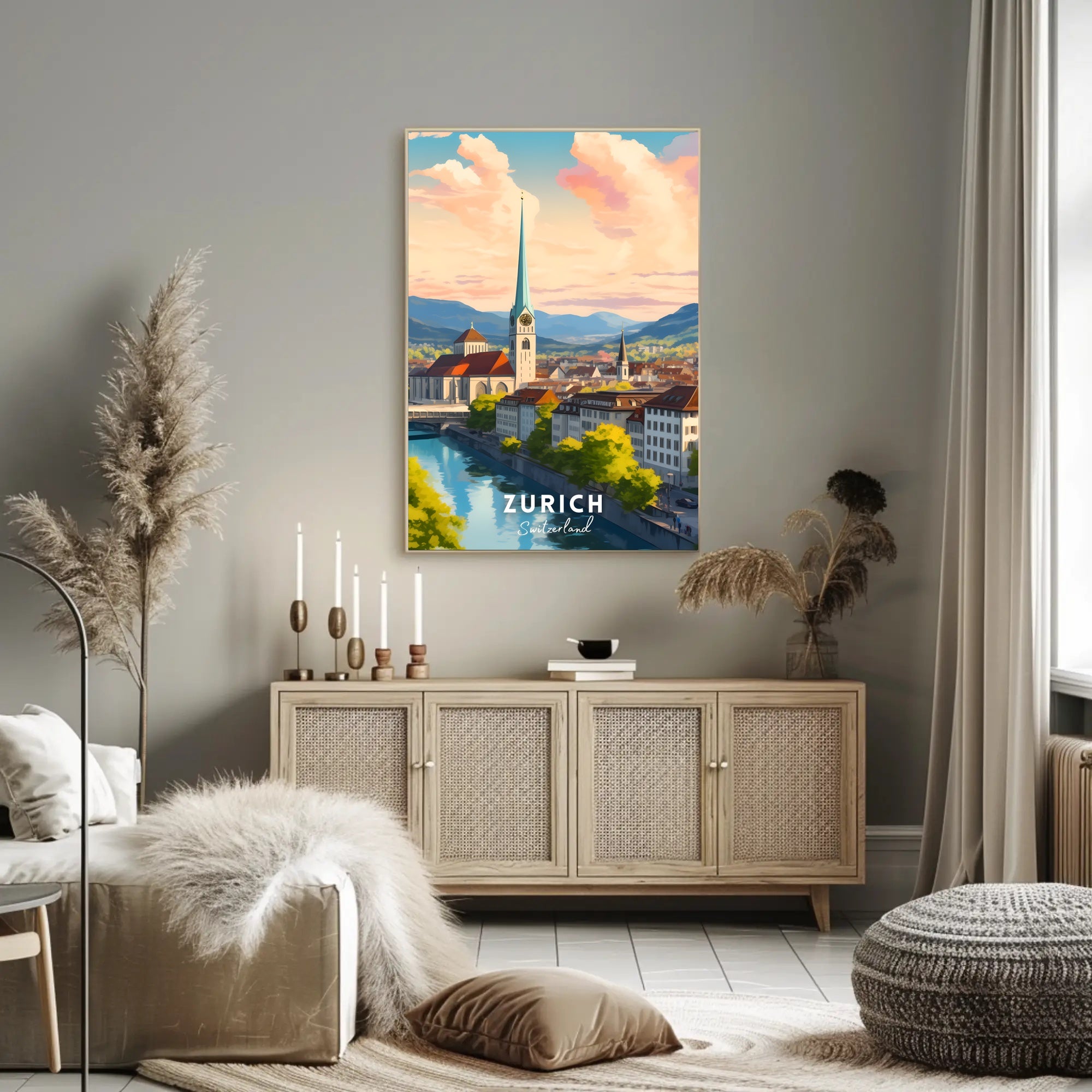 Zurich Cityscape Modern Art Travel Poster