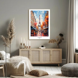 Eiffel Tower Paris Street Scene Romantic Urban Cityscape Poster PosterGoat