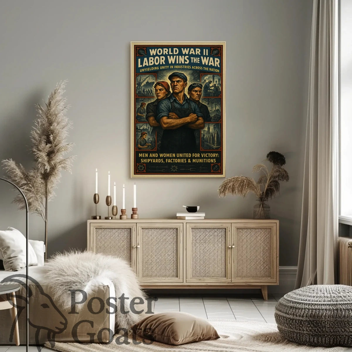 WWII Industrial Workforce Unity Vintage WWII Poster