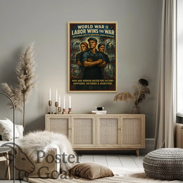 WWII Industrial Workforce Unity Vintage WWII Poster