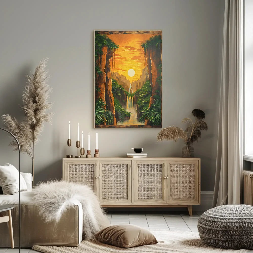 Majestic Waterfall Tropical Landscape Art Poster