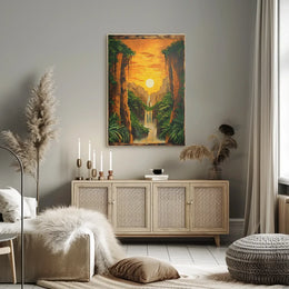 Majestic Waterfall Tropical Landscape Art Poster