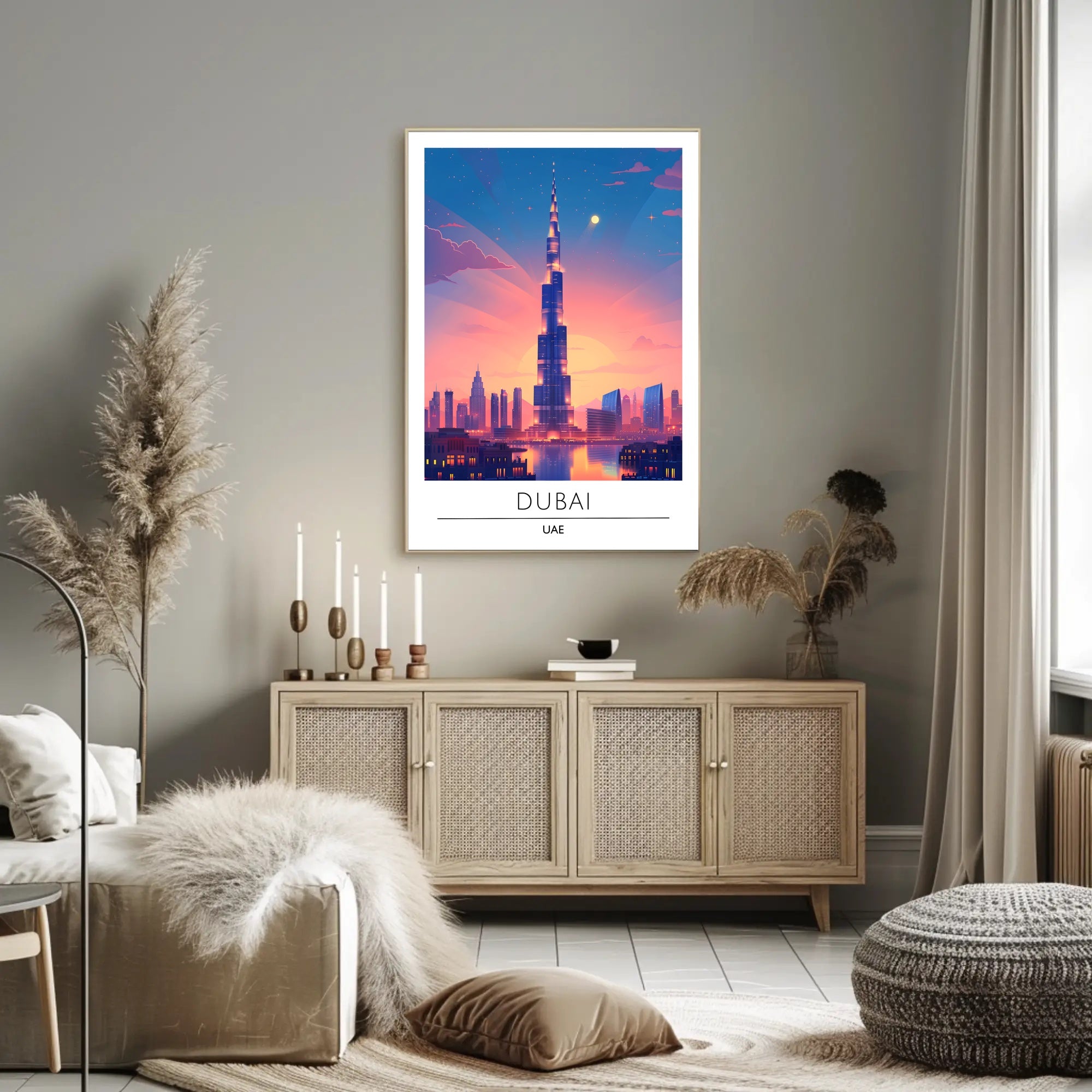 Dubai Sunset Burj Khalifa Urban Cityscape Poster