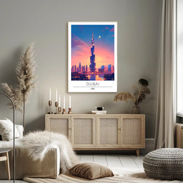 Dubai Sunset Burj Khalifa Urban Cityscape Poster