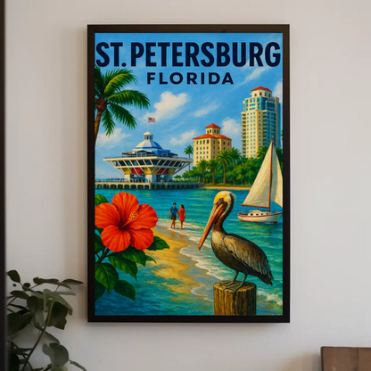 St Petersburg Florida Waterfront Pier Pelican Poster
