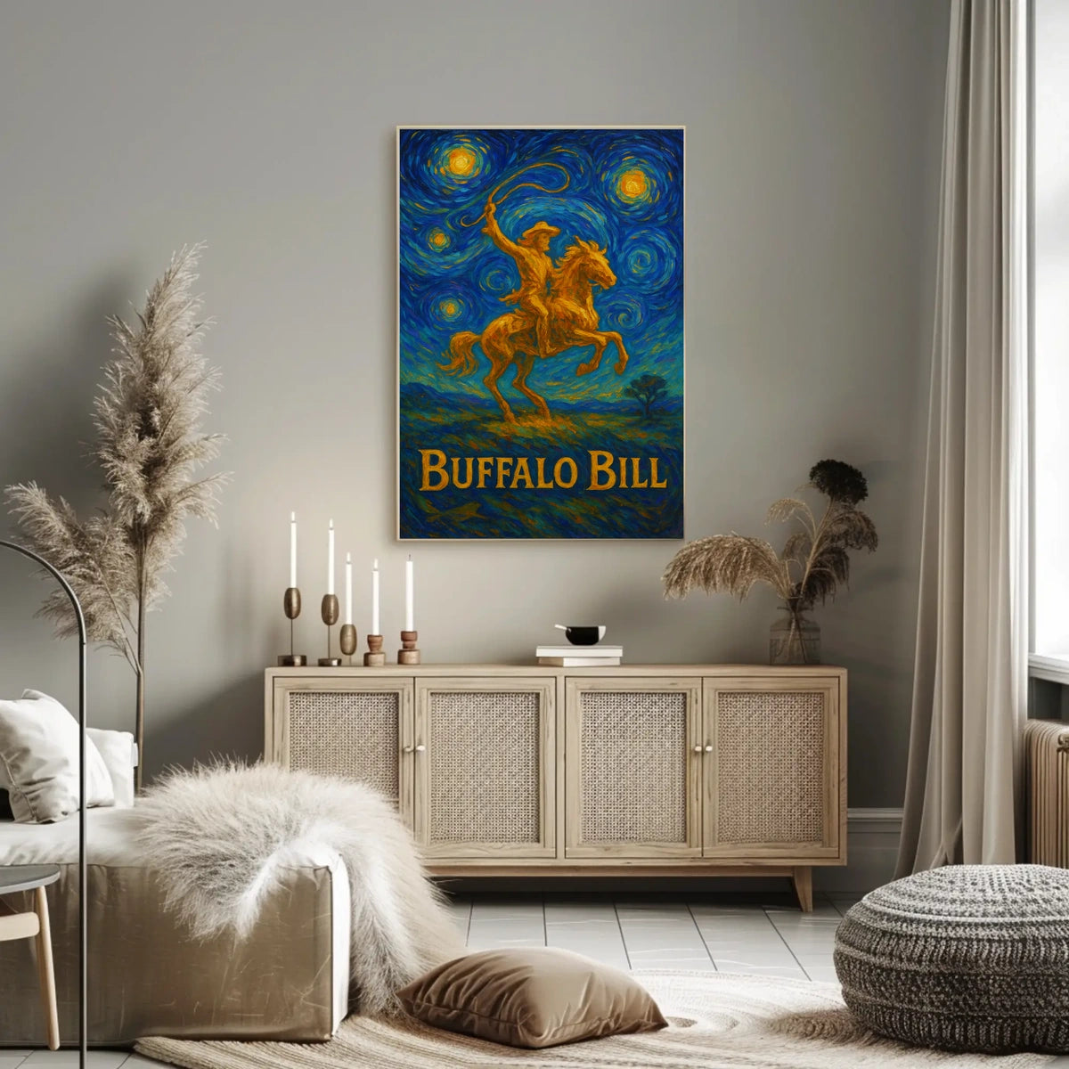 Cowboy Under Starry Sky Van Gogh Western Art Wild West Poster