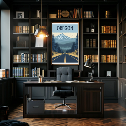 Oregon Road to the Mountains Vintage Travel Poster