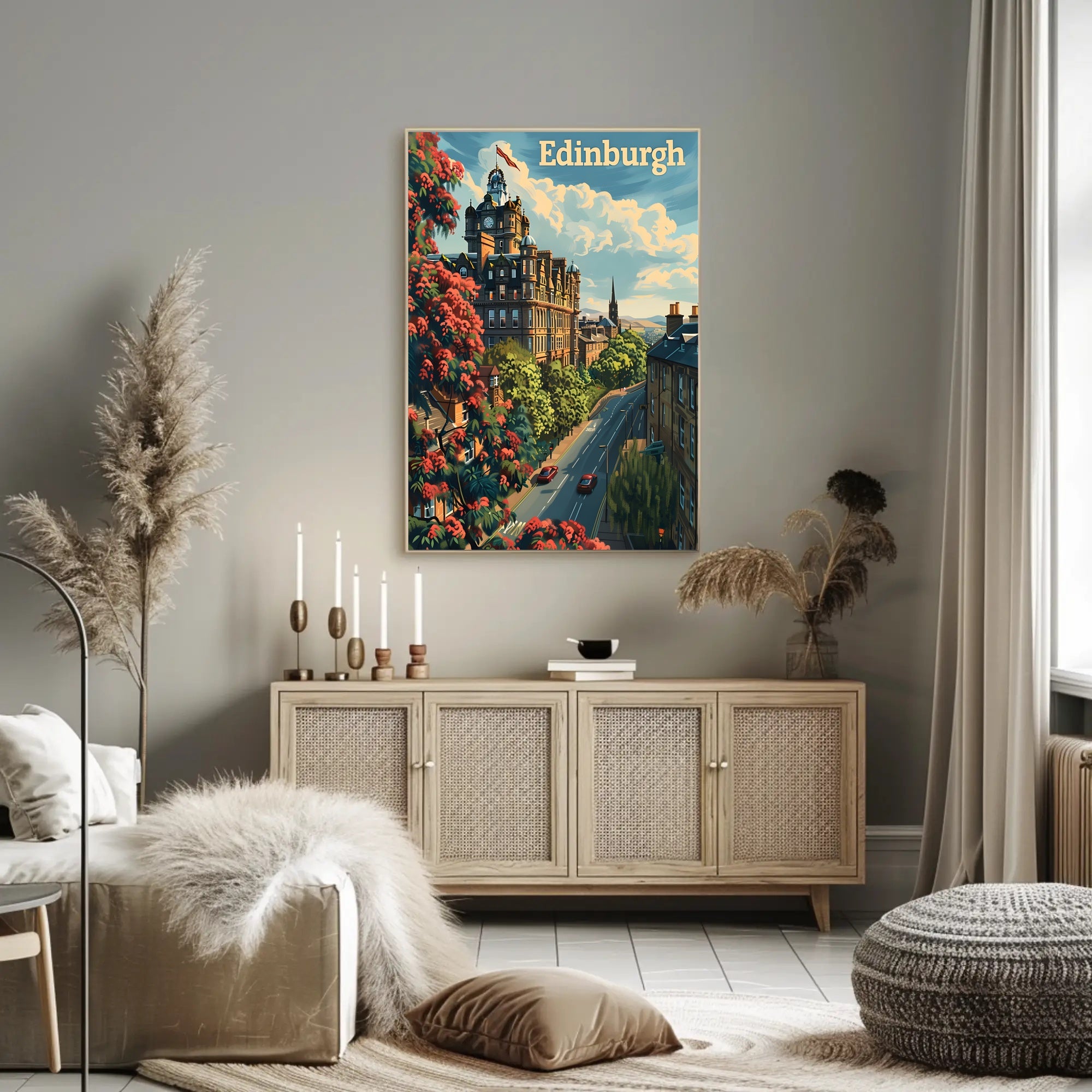 Edinburgh Cityscape Vintage Style Travel Poster
