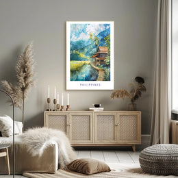 Serene Philippine Scene Watercolor Artistic Poster PosterGoat