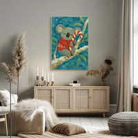 Cozy Koala with Candy Cane Poster