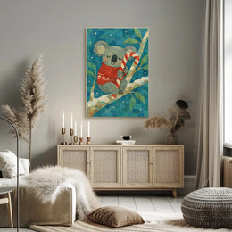 Cozy Koala with Candy Cane Poster