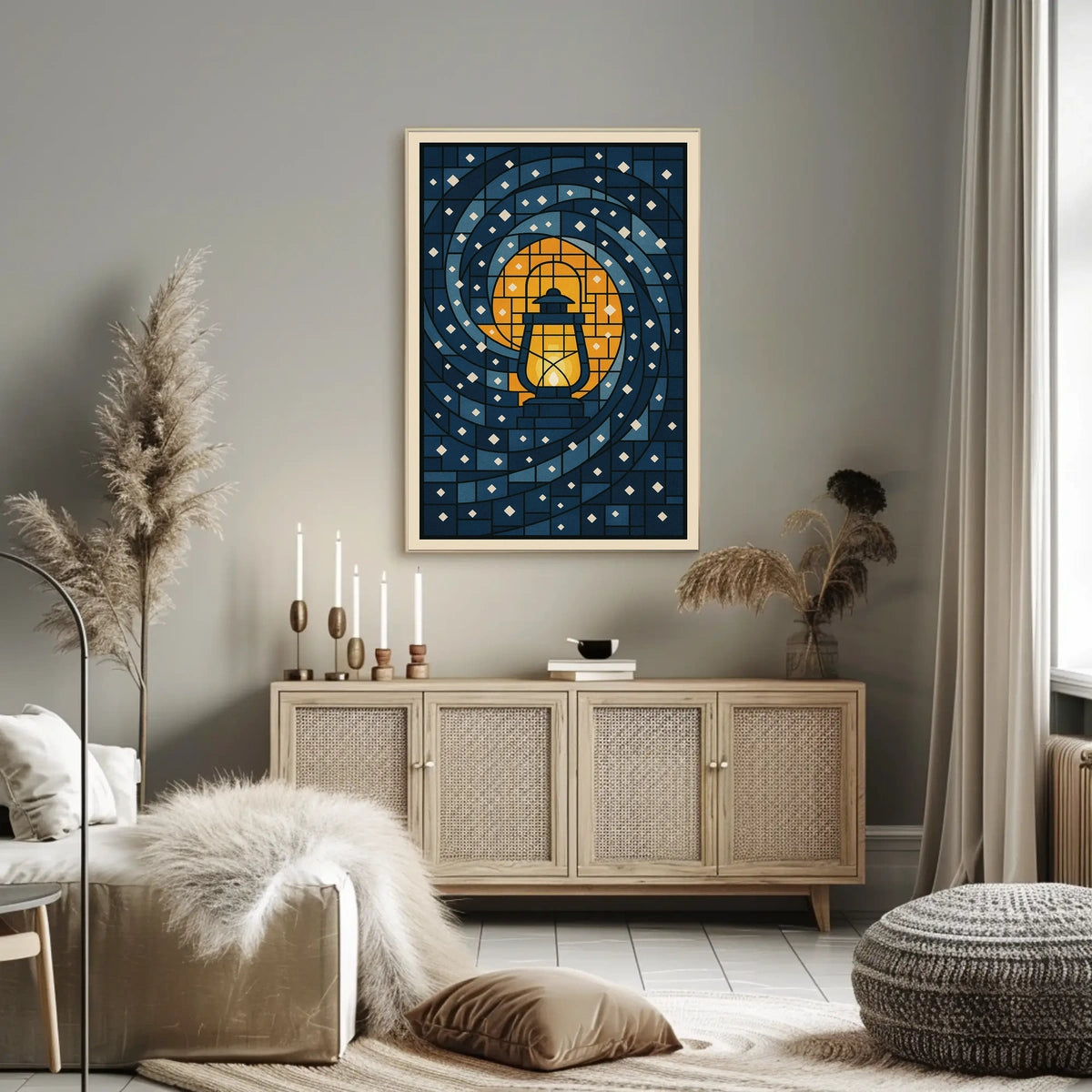 Lantern In The Night Sky Poster