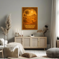 Sahara Sunset Vintage Travel Desert Camel Journey Art Deco Retro Eighties Poster