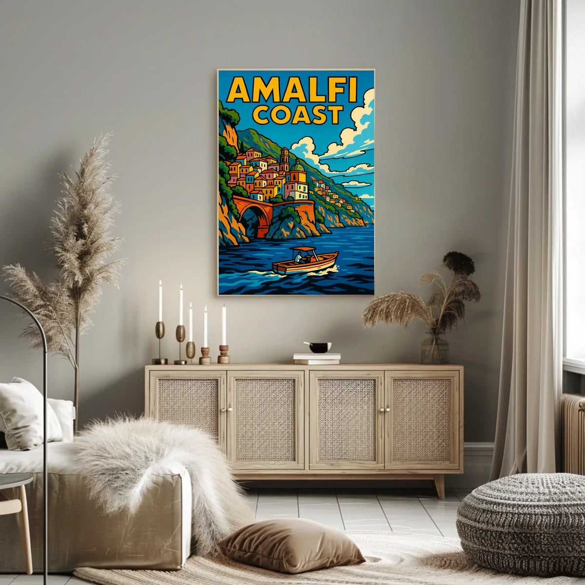 Amalfi Coast Poster Wall Art Scenic Italian Seaside Print