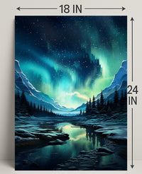 Aurora Borealis Over Snowy Mountains Poster