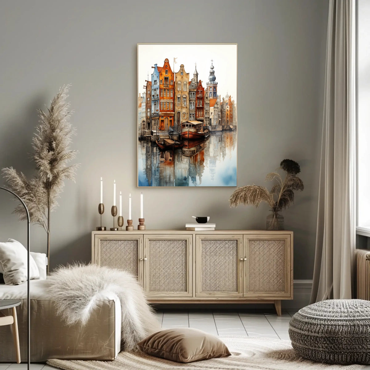 European Canal Cityscape Art Print Travel Poster