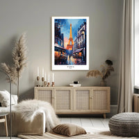 Parisian Romance Twilight Street Scene Urban or Cityscape Poster PosterGoat
