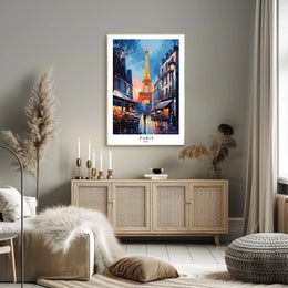 Parisian Romance Twilight Street Scene Urban or Cityscape Poster PosterGoat