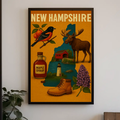 New Hampshire Icons Moose Maple Syrup Nature Pride Travel Poster Travel Poster