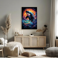Whale in Cosmic Waves: Surreal Art Poster