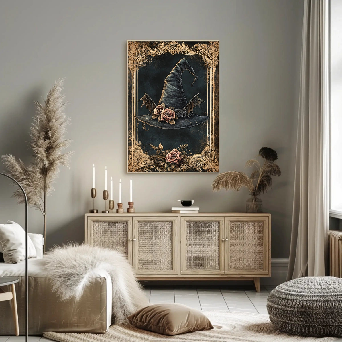 Whimsical Witch's Hat with Vintage Floral Details Cultural Poster