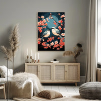 Serene Cherry Blossom Birds Art Poster Decor