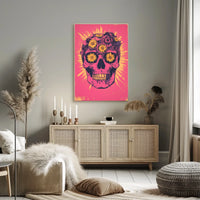 Pink Skull Surreal Flowers Gears Poster
