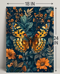 Vibrant Butterfly and Flowers Illustrated Animal Poster