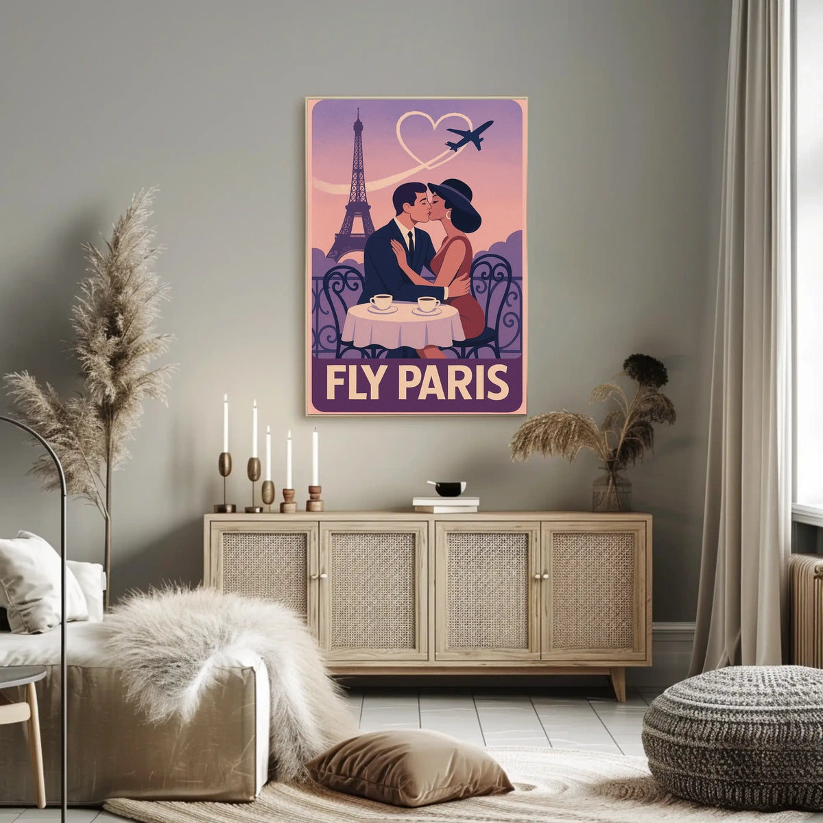 Romantic Parisian Kiss Vintage Travel Poster