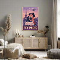 Romantic Parisian Kiss Vintage Travel Poster