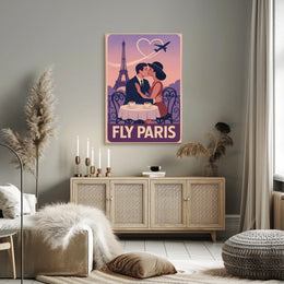 Romantic Parisian Kiss Vintage Travel Poster