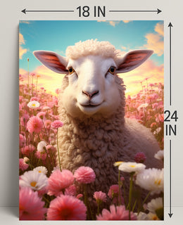 Serene Sheep In Blooming Meadow Poster PosterGoat