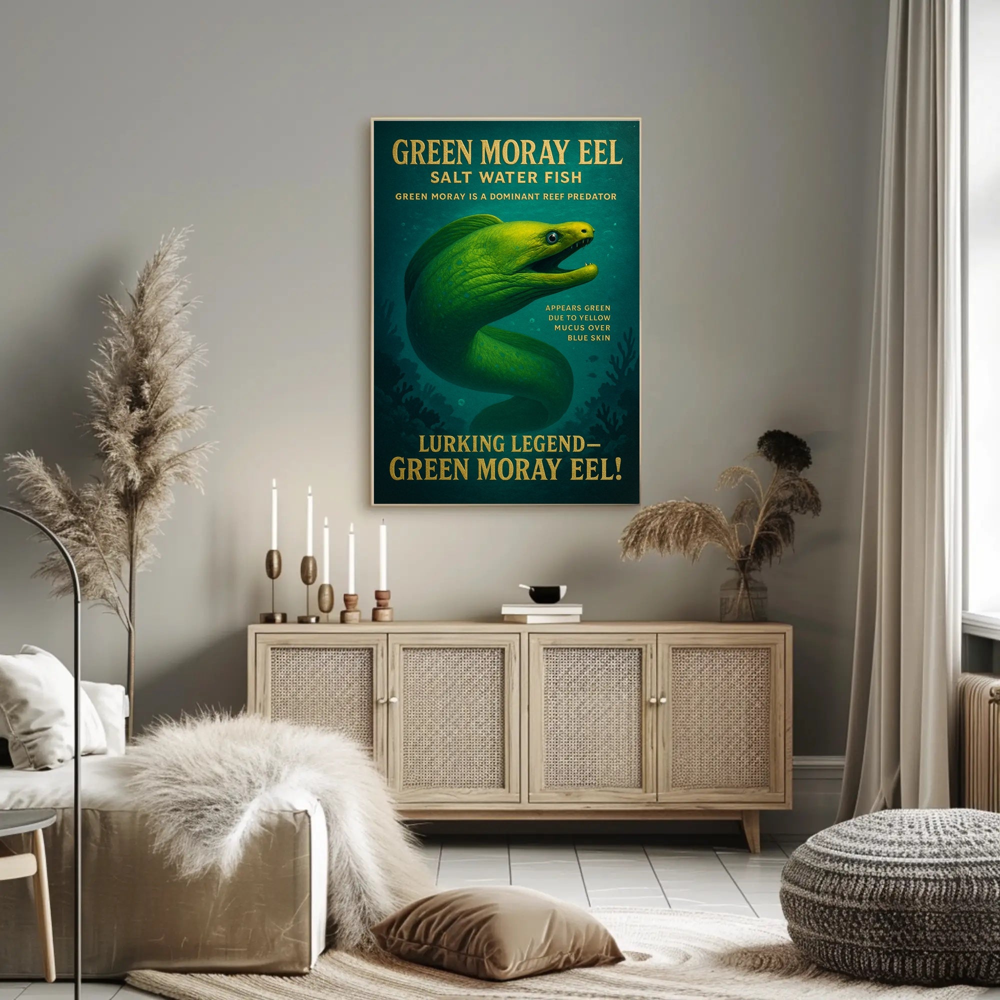 Green Moray Eel Vintage Poster Wall Art Print