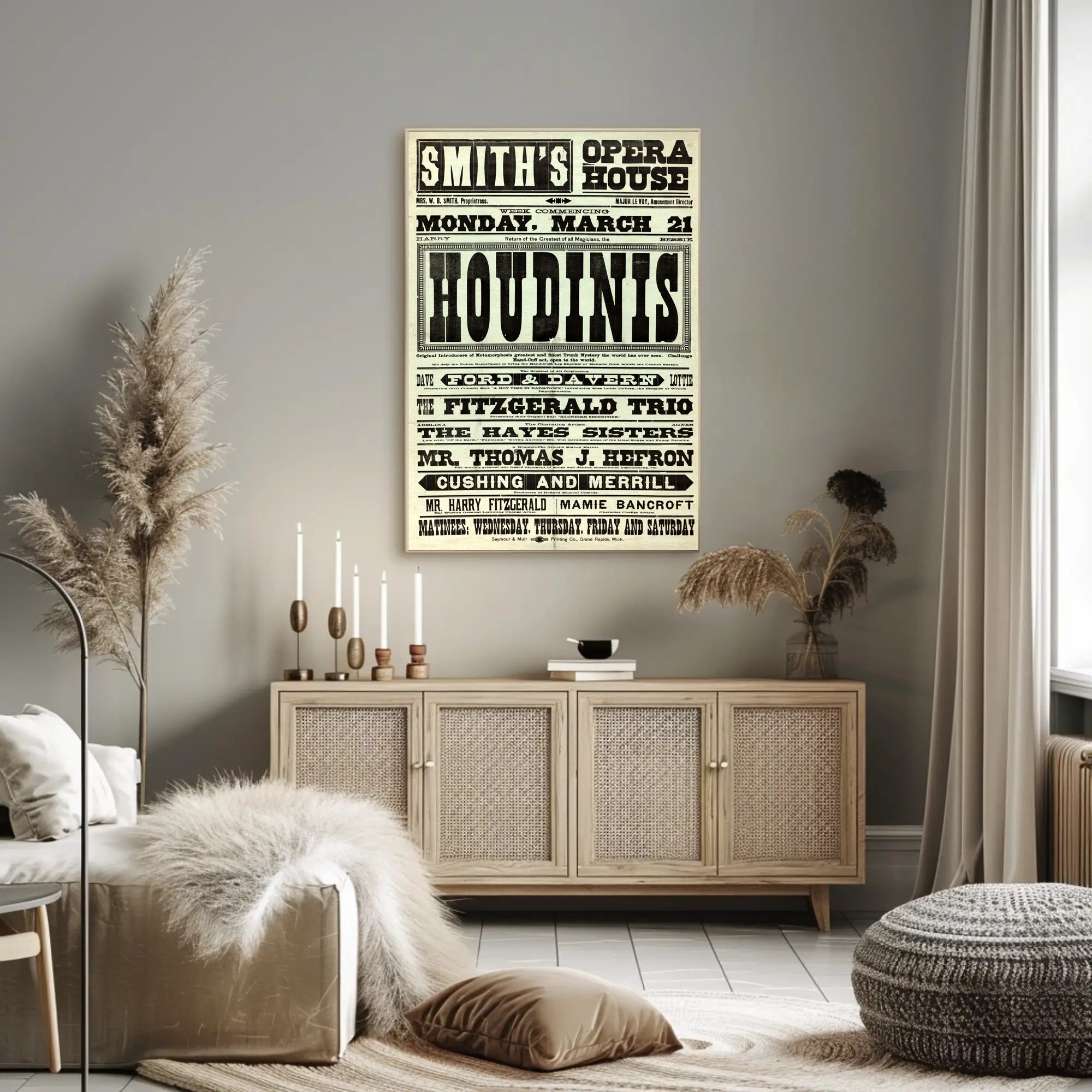Houdini and Vaudeville Stars Early 20th Century Cultural Poster