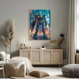 Neon Mecha Warrior Art Print Poster For Home Decor PosterGoat