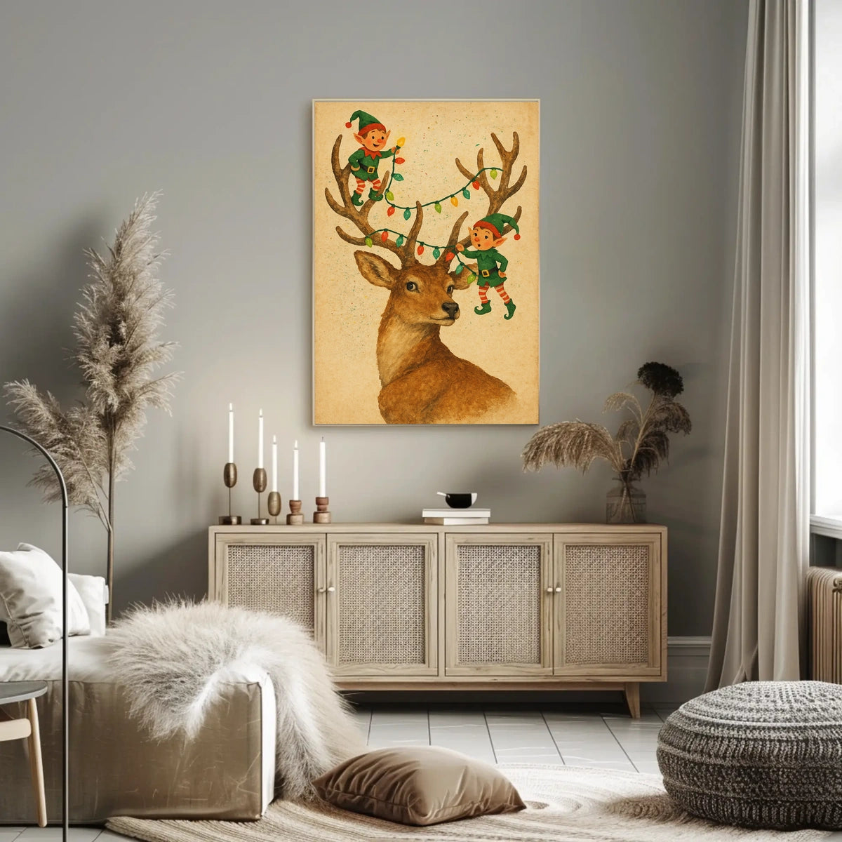 Festive Reindeer And Elves Poster