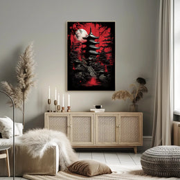 Mystical Pagoda Under A Blood Moon Poster