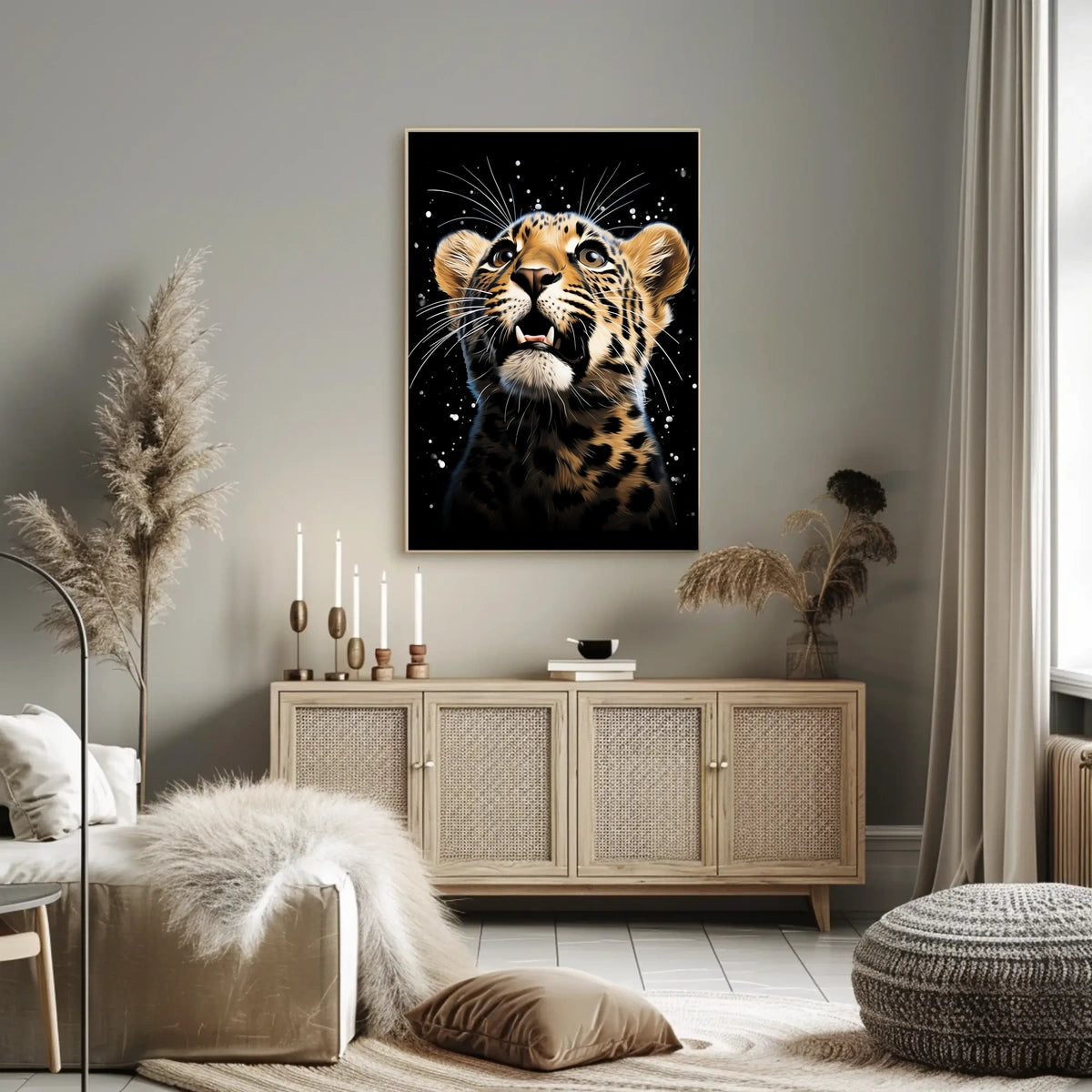 Leopard's Cosmic Wonder: Photorealistic Wildlife Art Poster