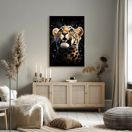 Leopard's Cosmic Wonder: Photorealistic Wildlife Art Poster