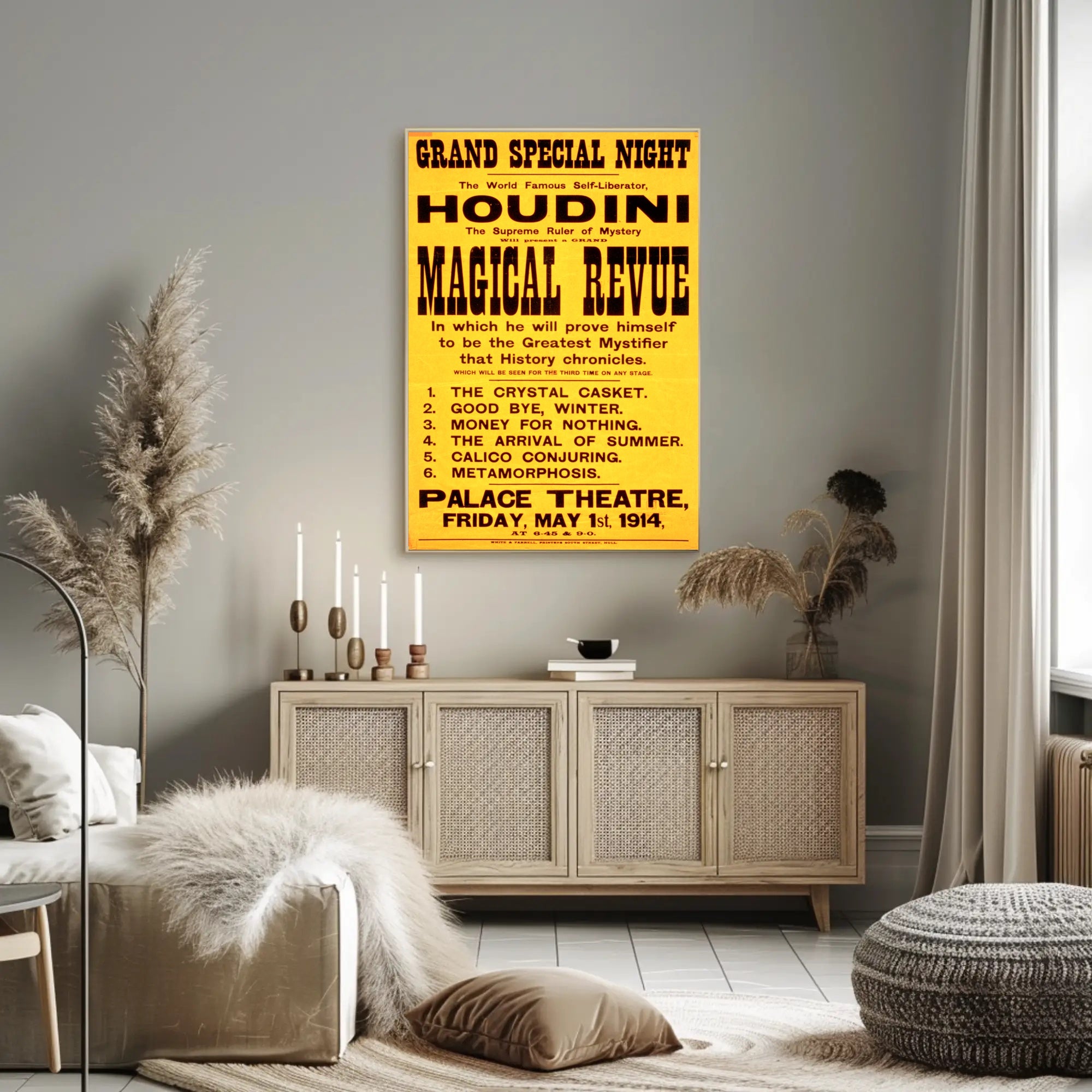 Houdini Magic Show Vintage 1914 Cultural or Heritage Poster