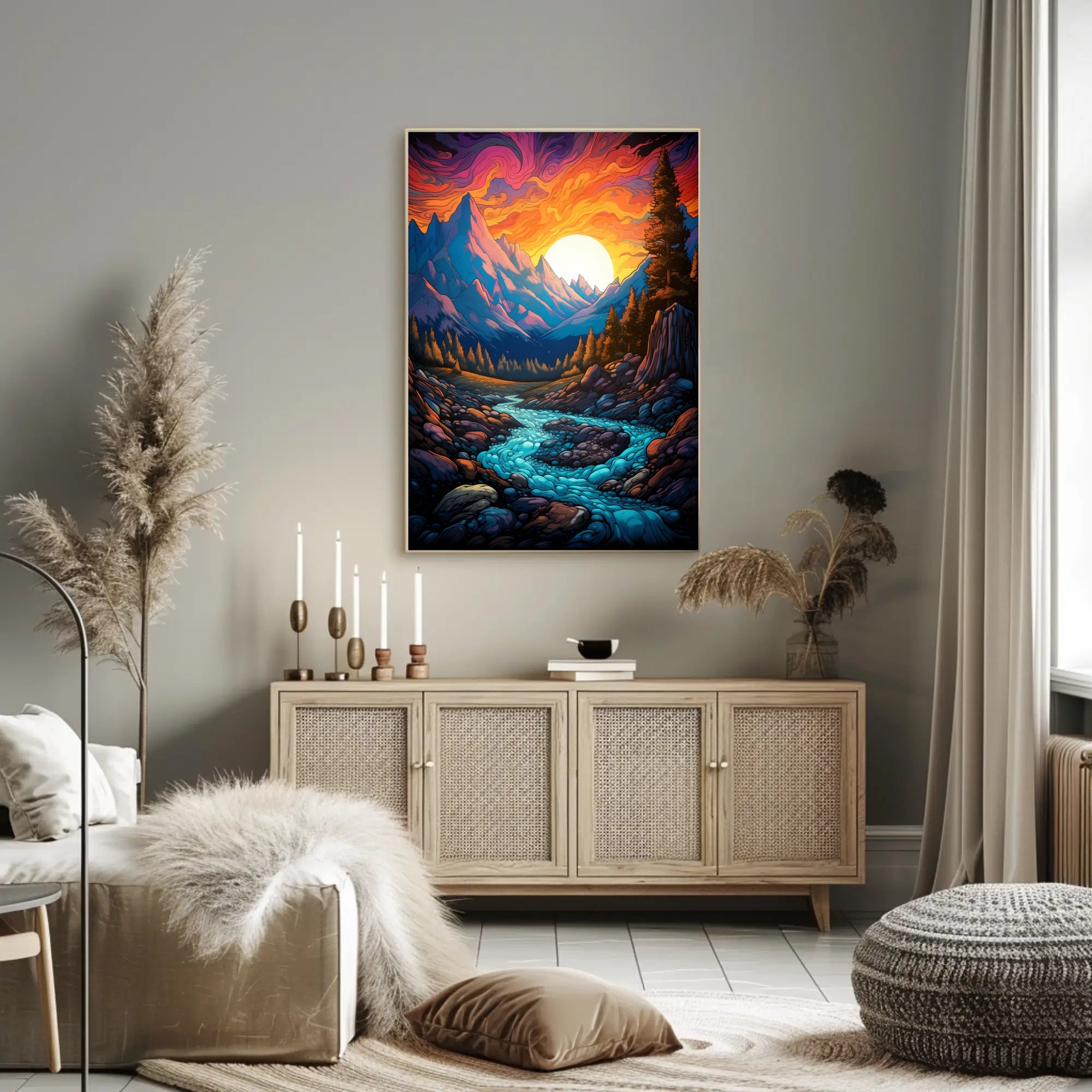 Vibrant Mountain Sunset Poster PosterGoat
