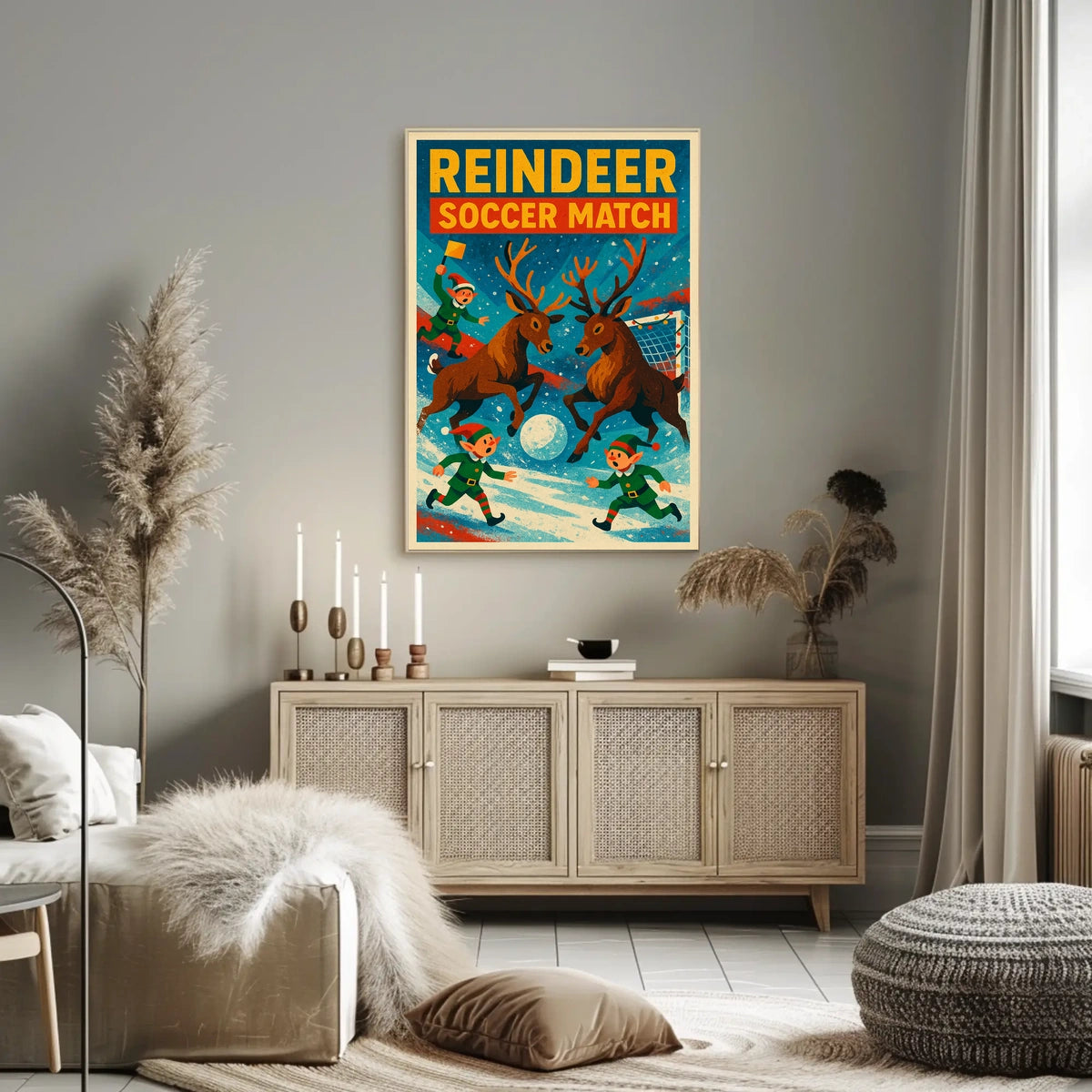 Reindeer Soccer Match Vintage Holiday Poster