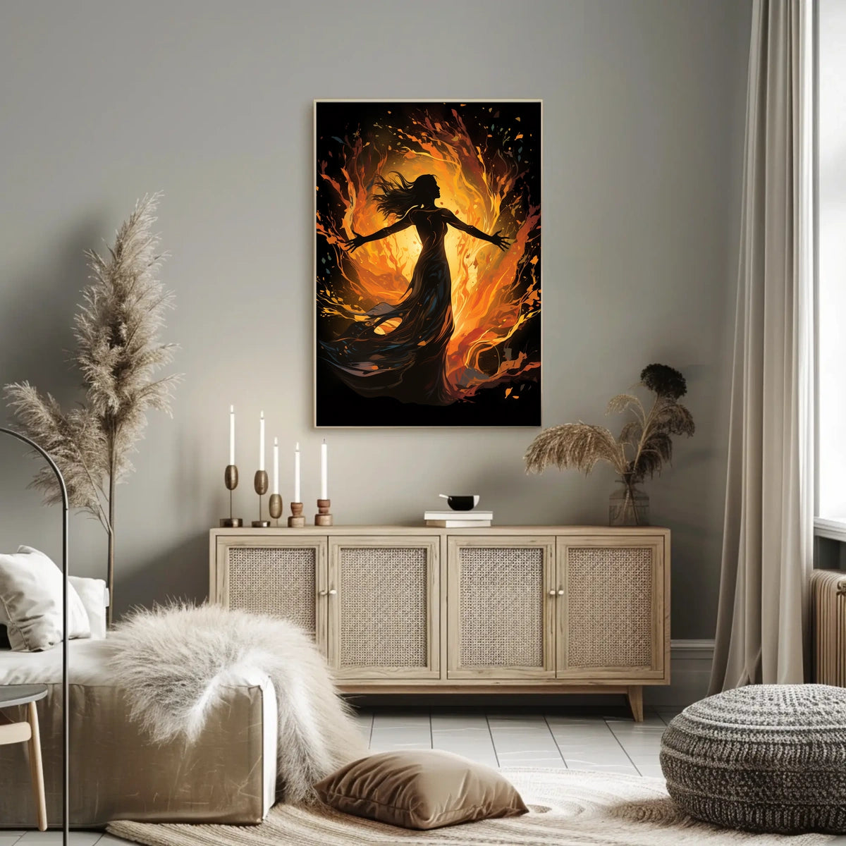 Fiery Empowerment: Abstract Woman in Flames Poster