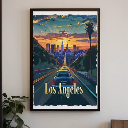 Los Angeles Sunset Boulevard Classic Cars Travel Poster Travel Poster