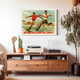 Dynamic Vintage Football Match Scene Poster