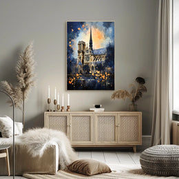 Notre-Dame Gothic Art: Architectural Vibrance Cultural or Heritage Poster