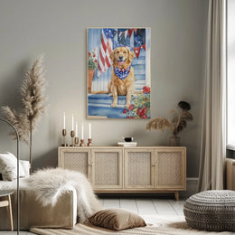 Golden Retriever With American Flag Bandana Poster